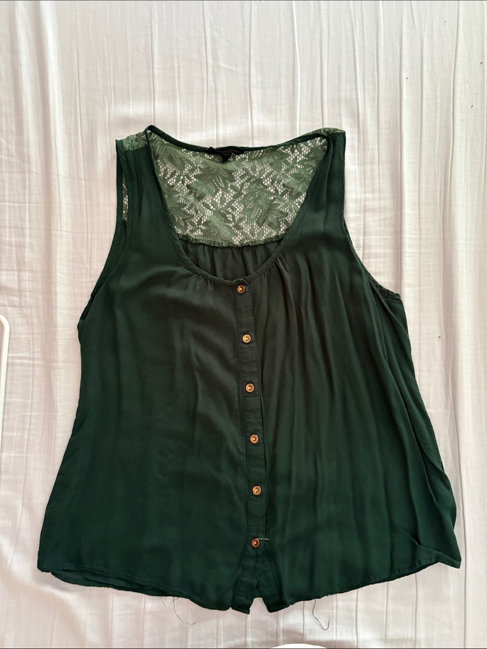 H&M Dark Green Lace-Back Button Front Tank